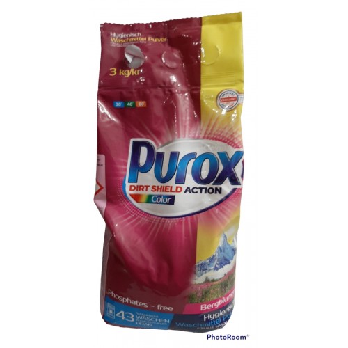 Прах за пране Purox Color за цветни дрехи 3kg l 43 пранета | Clovin